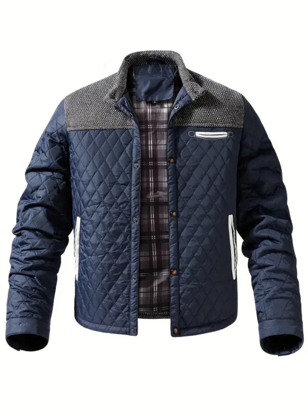 Men's Quilted Dapper Jacket with Plaid Pattern
