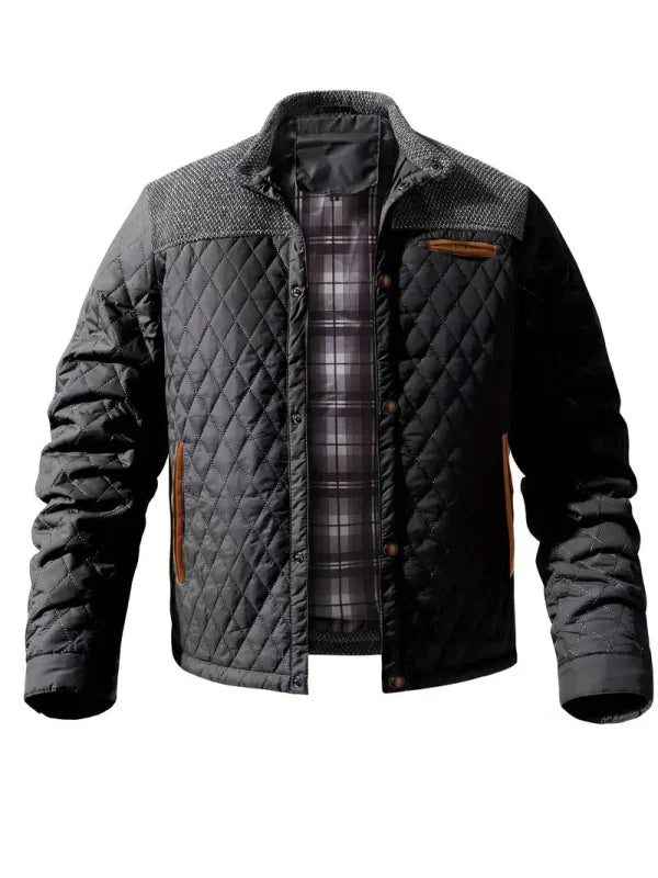 Men's Quilted Dapper Jacket with Plaid Pattern