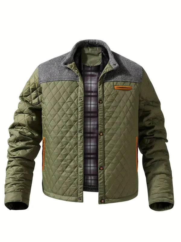 Men's Quilted Dapper Jacket with Plaid Pattern